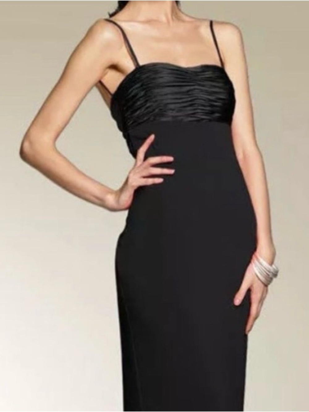 Mary.L Couture Black Satin Ruched Cutout Evening Gown Dress 10